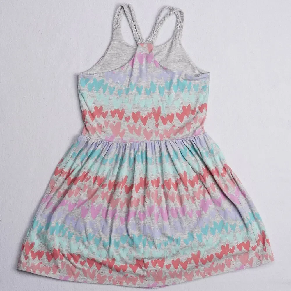 Sonoma Girls Dress Gray Heather Heart Print Braided Racerback Straps Size 8